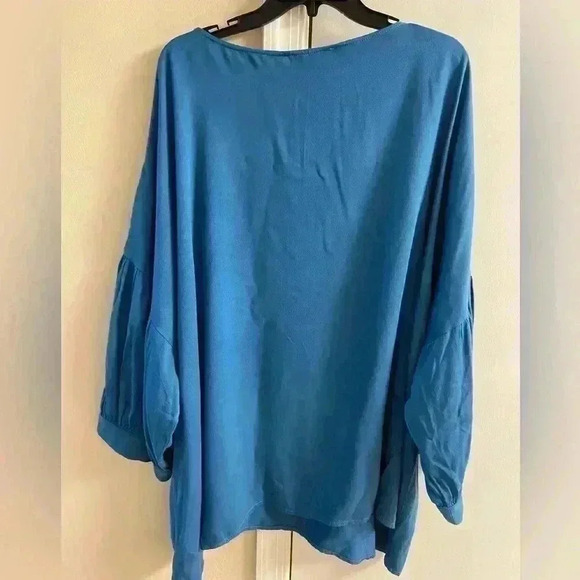 Eloquii teal drop shoulder balloon sleeves pullover blouse. Sz 24 - Picture 3 of 5